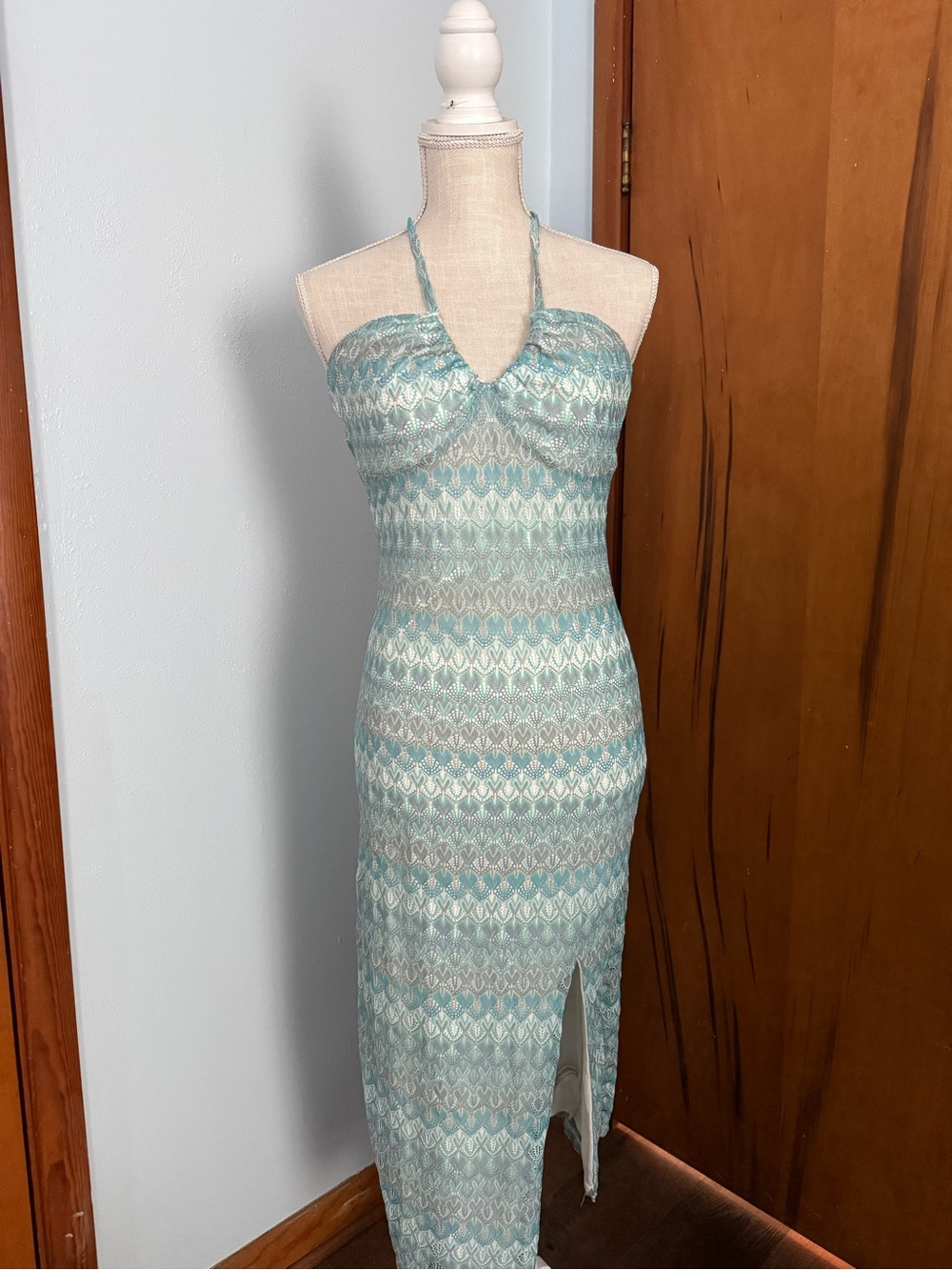 Target Aqua and Teal One-Shoulder Maxi Dress